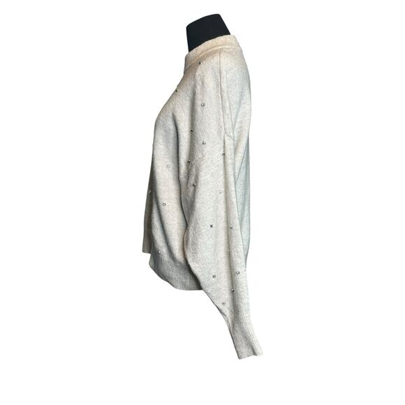 H&M cream beaded sparkle silver studs sweater size Small - Picture 6 of 15